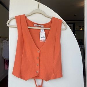 Free People Beach Orange Tank with buttons & lace up ties in the back!